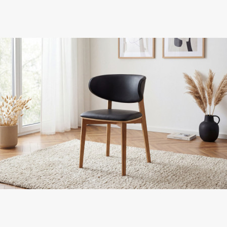 Čalouněná jídelní židle Saška – schwarzes italienisches Leder, massiv geölte Eiche