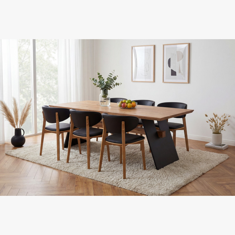 Čalouněná jídelní židle Saška – schwarzes italienisches Leder, massiv geölte Eiche