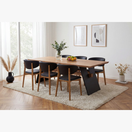 Čalouněná jídelní židle Saška – schwarzes italienisches Leder, massiv geölte Eiche