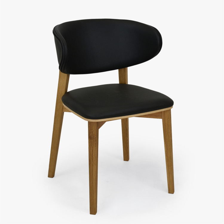 Čalouněná jídelní židle Saška – schwarzes italienisches Leder, massiv geölte Eiche