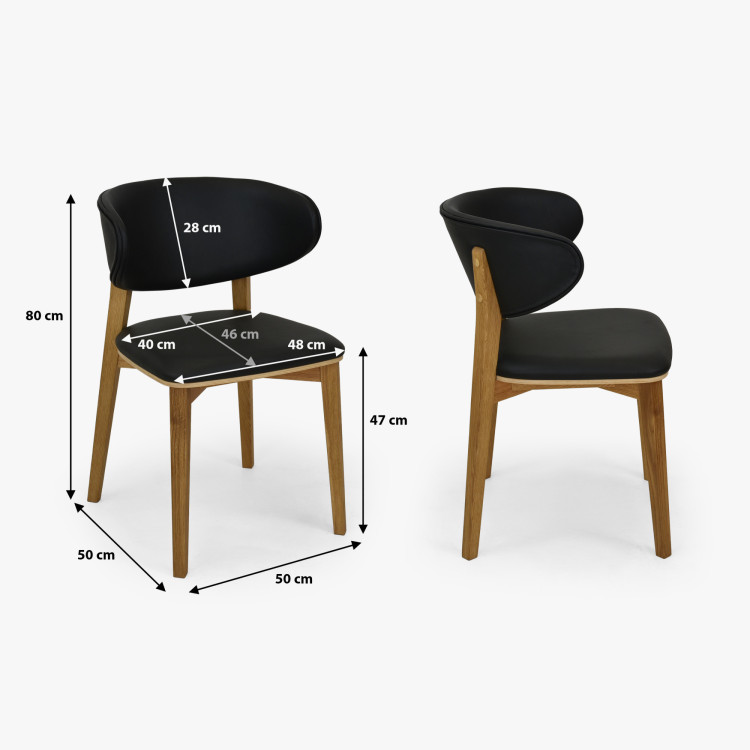 Čalouněná jídelní židle Saška – schwarzes italienisches Leder, massiv geölte Eiche