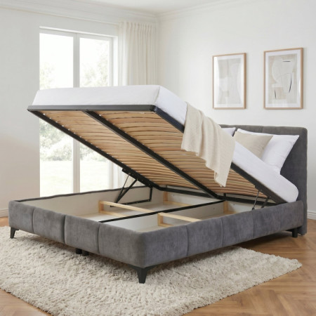 Bett Atena 180x200 grau, Stoff Flow, Stauraum, Lattenrost