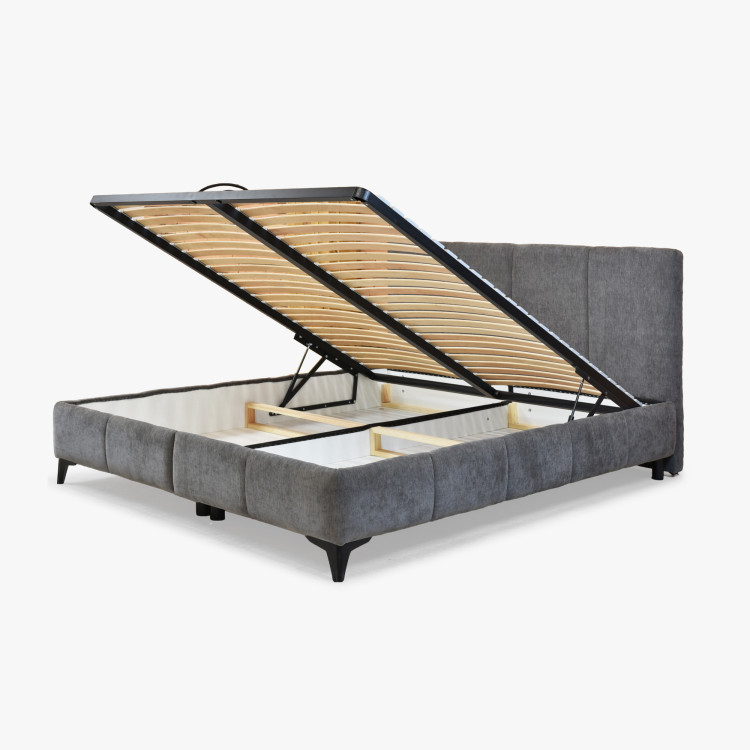 Bett Atena 180x200 grau, Stoff Flow, Stauraum, Lattenrost