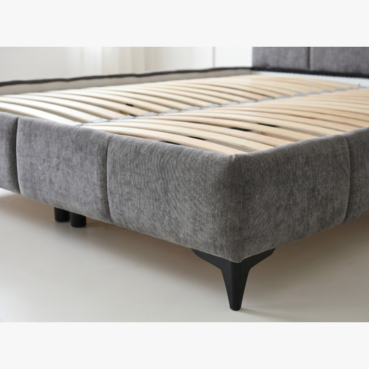 Bett Atena 180x200 grau, Stoff Flow, Stauraum, Lattenrost