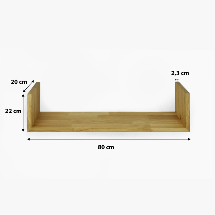 Eiche Wandregal Hugo 80 cm, massiv, geölt