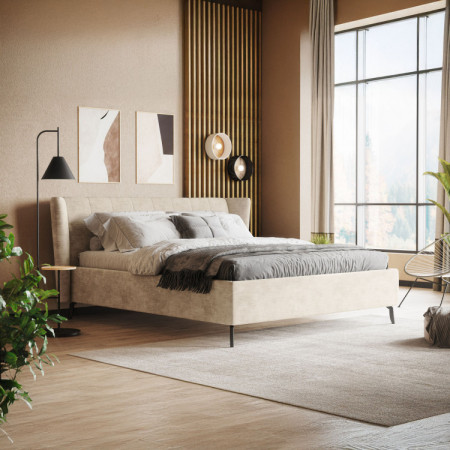 Moderne Polsterbett mit Stauraum beige, 160 × 200 cm