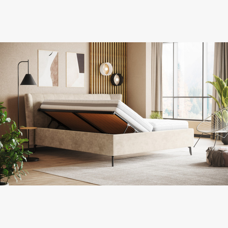 Moderne Polsterbett mit Stauraum beige, 160 × 200 cm