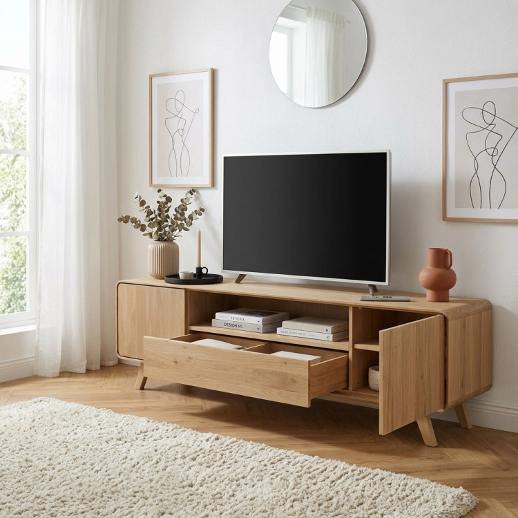 Massivholz TV-Kommode, weißer Eichenholz