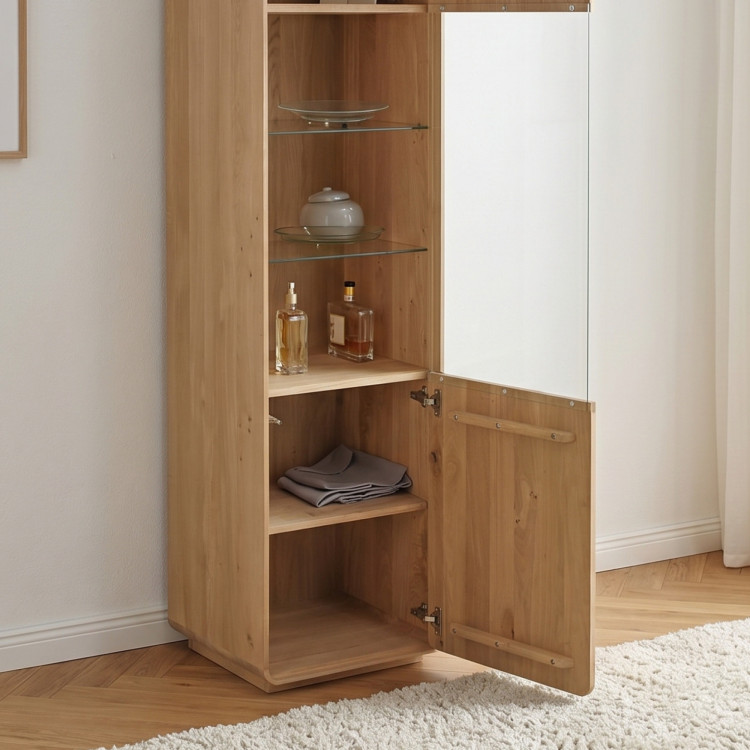 Einfachtürige Eichenvitrine, weißer Eichenholz