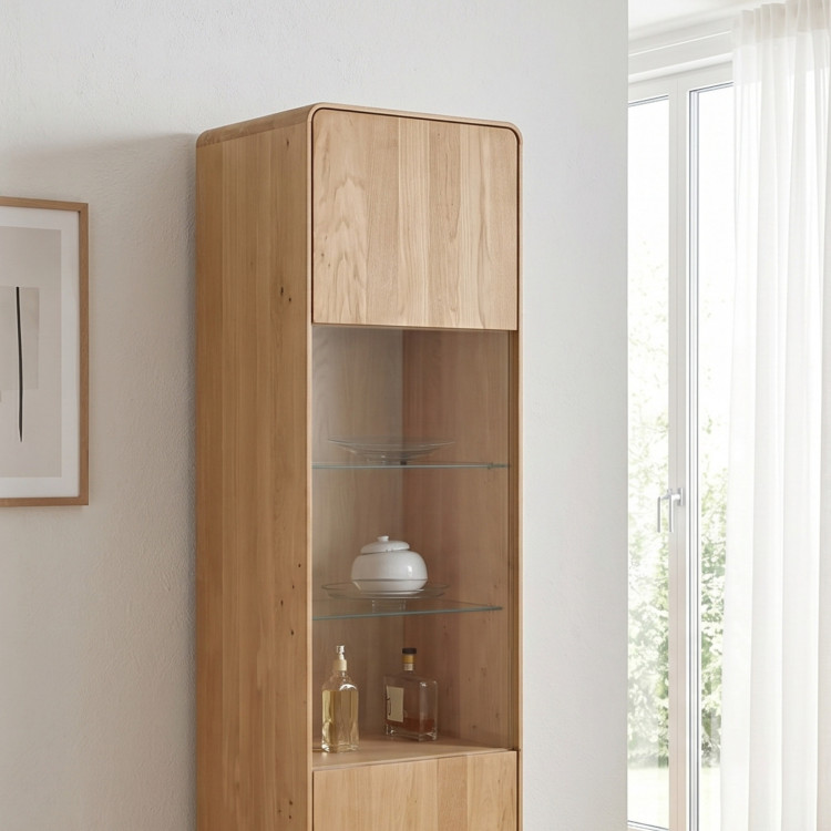 Einfachtürige Eichenvitrine, weißer Eichenholz