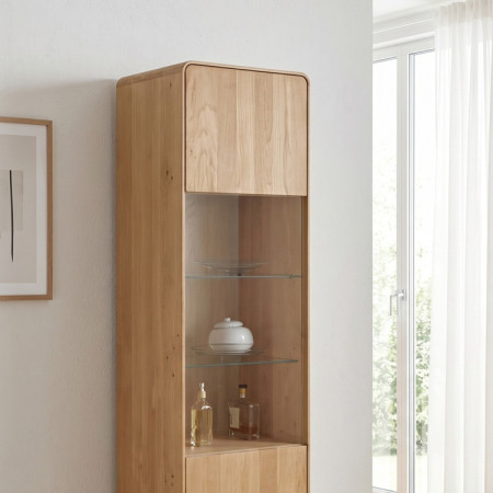 Einfachtürige Eichenvitrine, weißer Eichenholz