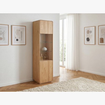 Einfachtürige Eichenvitrine, weißer Eichenholz