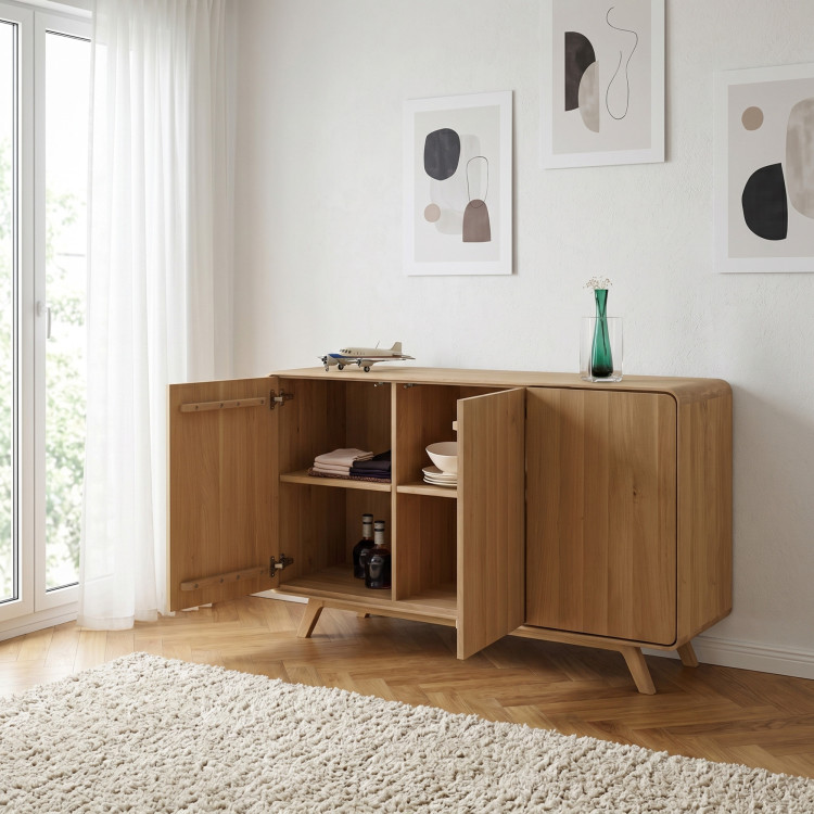 Massivholzkommode Eiche Weiß mit Türen