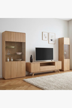 Massive Wohnwand aus Holz - Eiche massiv in Weiß Eichefarbe