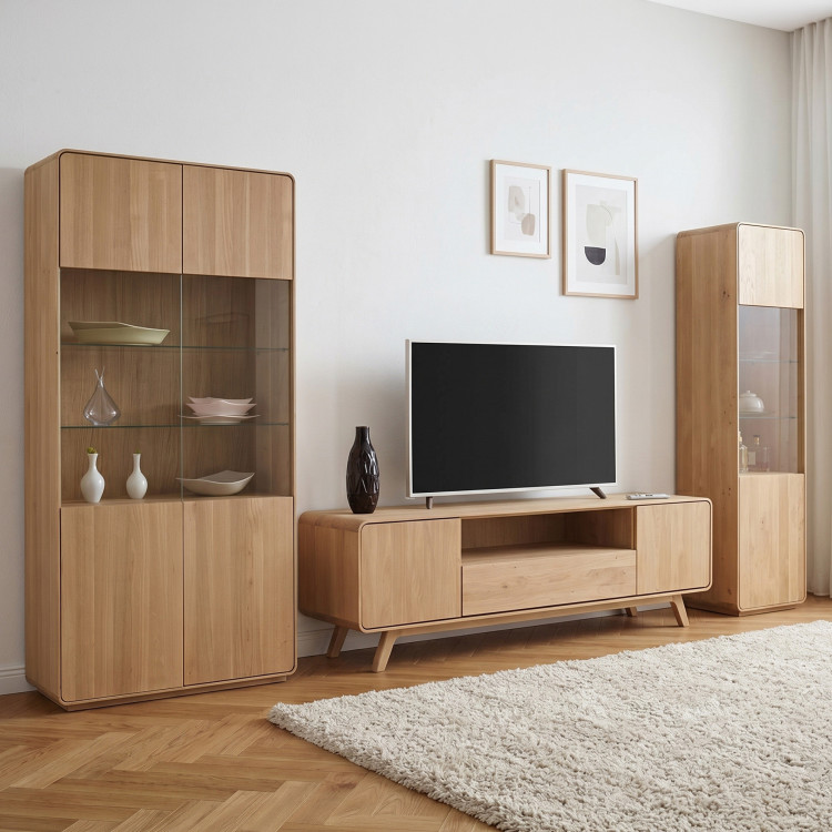 Massive Wohnwand aus Holz - Eiche massiv in Weiß Eichefarbe