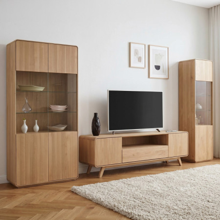 Massive Wohnwand aus Holz - Eiche massiv in Weiß Eichefarbe