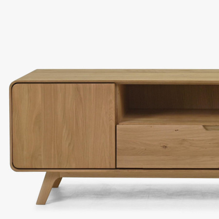 Massive Wohnwand aus Holz - Eiche massiv in Weiß Eichefarbe