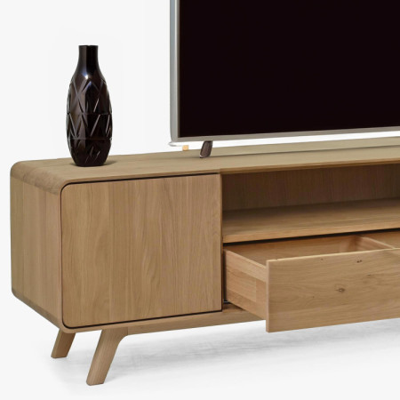 Massive Wohnwand aus Holz - Eiche massiv in Weiß Eichefarbe