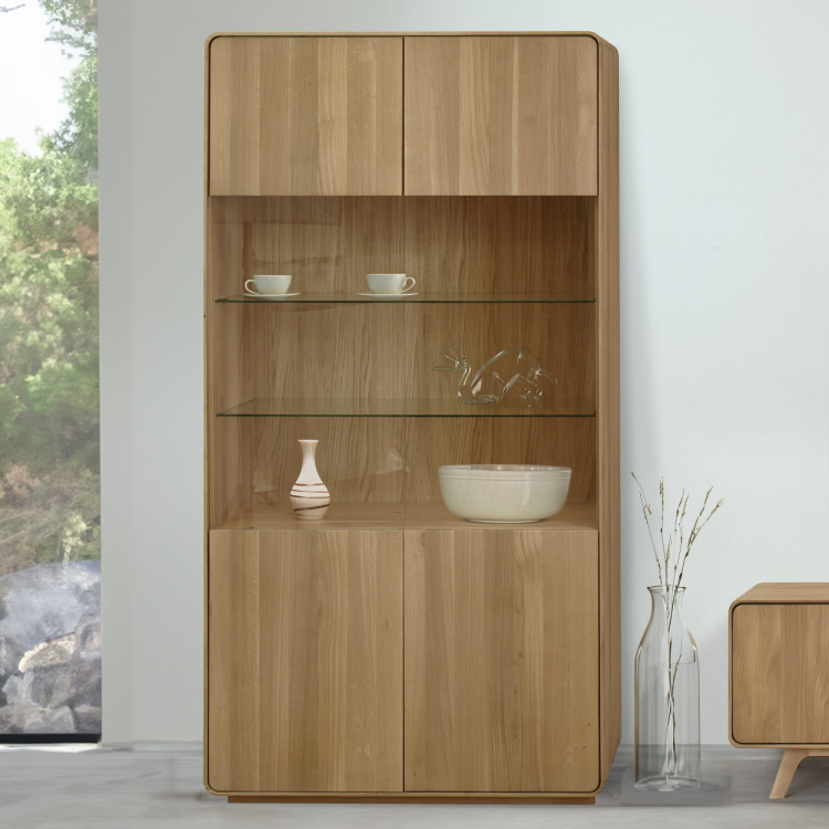 Massive Wohnwand aus Holz - Eiche massiv in Weiß Eichefarbe