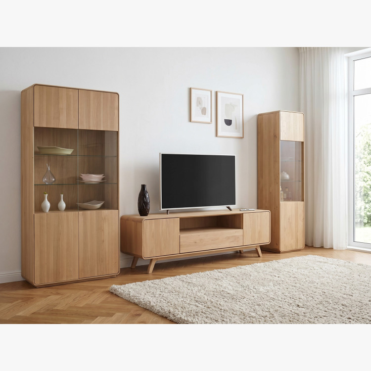 Massive Wohnwand aus Holz - Eiche massiv in Weiß Eichefarbe