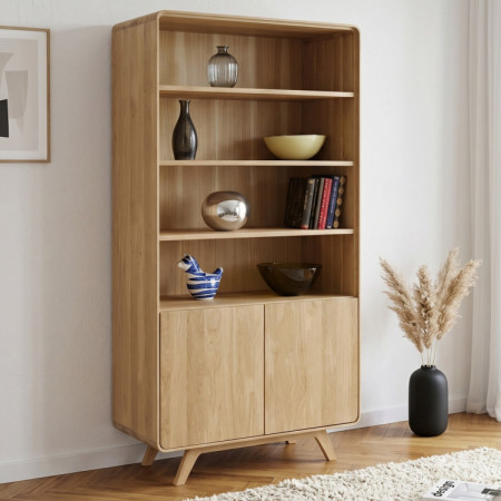 Holzregal aus Eiche mit Türen, weiße Eiche