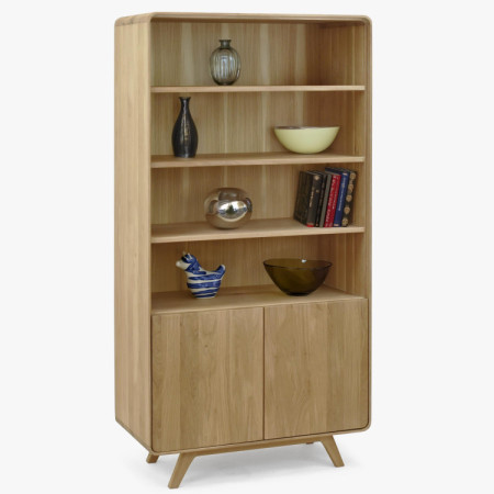 Holzregal aus Eiche mit Türen, weiße Eiche