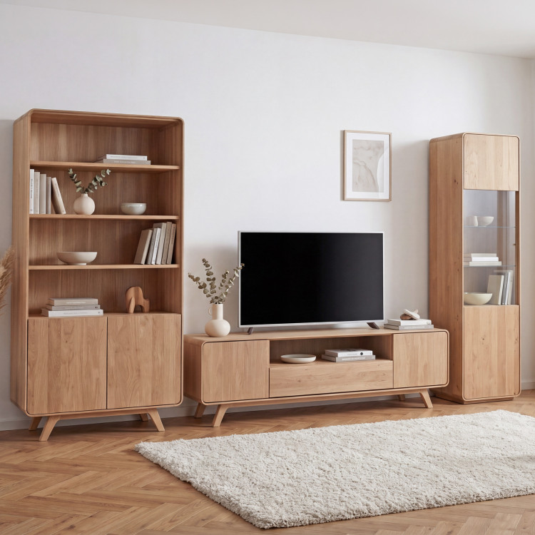 Wohnwand - massiv Eiche in Eiche Weiß