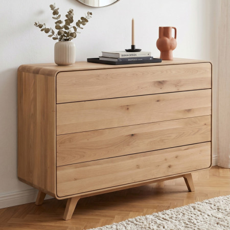Massivholz Kommode Eiche Weiß mit 4 Schubladen
