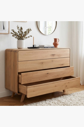 Massivholz Kommode Eiche Weiß mit 4 Schubladen 2