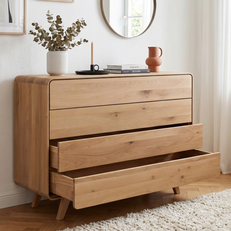 Massivholz Kommode Eiche Weiß mit 4 Schubladen