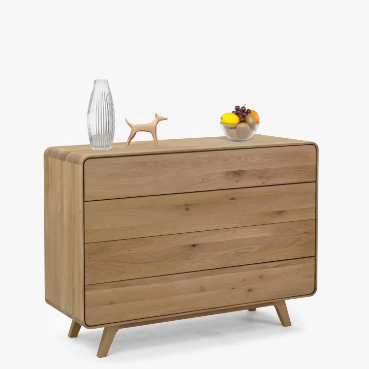 Massivholz Kommode Eiche Weiß mit 4 Schubladen