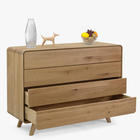 Massivholz Kommode Eiche Weiß mit 4 Schubladen