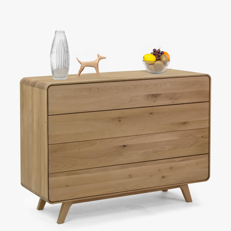 Massivholz Kommode Eiche Weiß mit 4 Schubladen