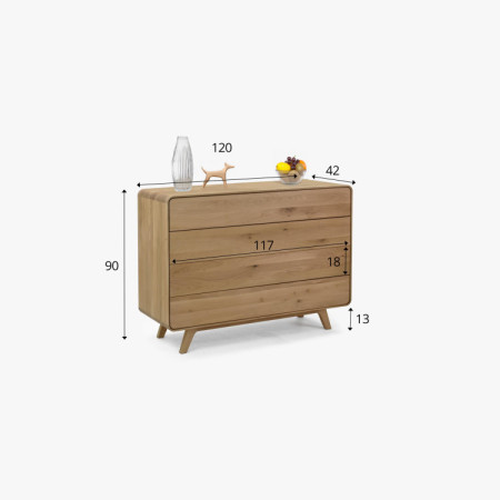 Massivholz Kommode Eiche Weiß mit 4 Schubladen