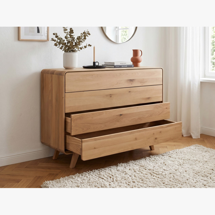 Massivholz Kommode Eiche Weiß mit 4 Schubladen