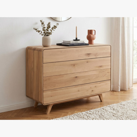 Massivholz Kommode Eiche Weiß mit 4 Schubladen