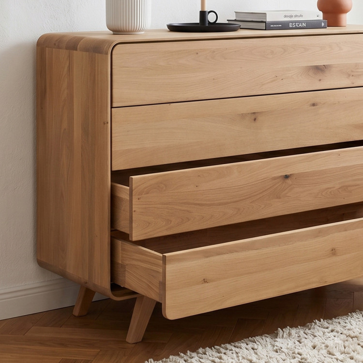 Massivholz Kommode Eiche Weiß mit 4 Schubladen