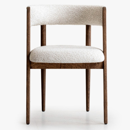 Luxuriöser Eichenstuhl in Nussbaumfarbe, cremefarbener Stoff