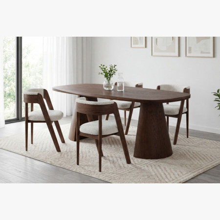 Luxuriöser Eichenstuhl in Nussbaumfarbe, cremefarbener Stoff