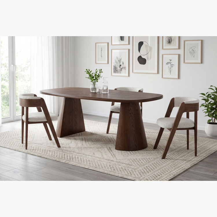 Luxuriöser Eichenstuhl in Nussbaumfarbe, cremefarbener Stoff