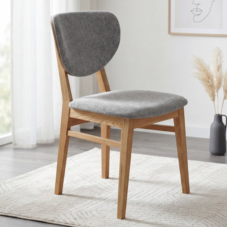 Eichen Esszimmerstuhl mit Polstersitz - Stoff Grau Easy Clean