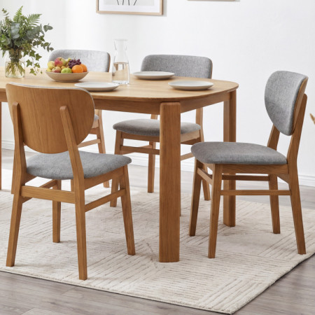 Eichen Esszimmerstuhl mit Polstersitz - Stoff Grau Easy Clean