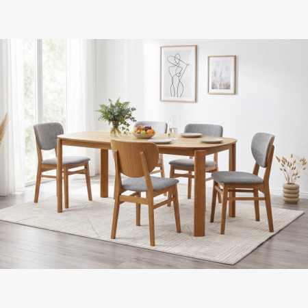 Eichen Esszimmerstuhl mit Polstersitz - Stoff Grau Easy Clean