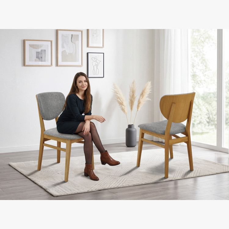 Eichen Esszimmerstuhl mit Polstersitz - Stoff Grau Easy Clean