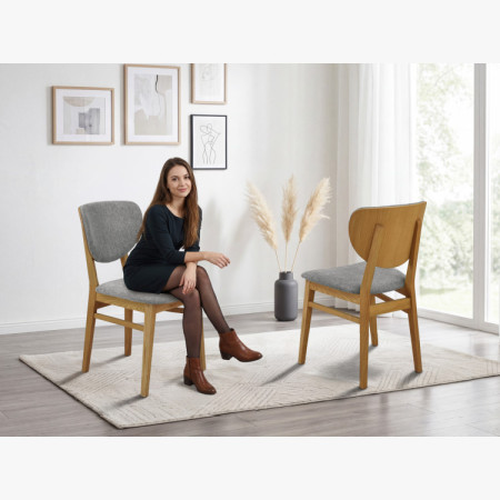 Eichen Esszimmerstuhl mit Polstersitz - Stoff Grau Easy Clean