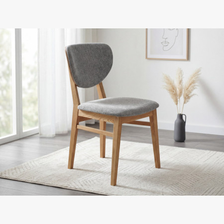 Eichen Esszimmerstuhl mit Polstersitz - Stoff Grau Easy Clean