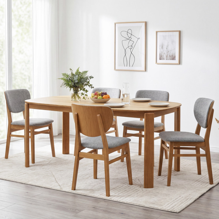 Eichen Esszimmerstuhl mit Polstersitz - Stoff Grau Easy Clean