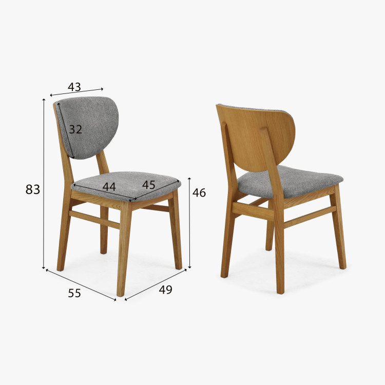 Eichen Esszimmerstuhl mit Polstersitz - Stoff Grau Easy Clean
