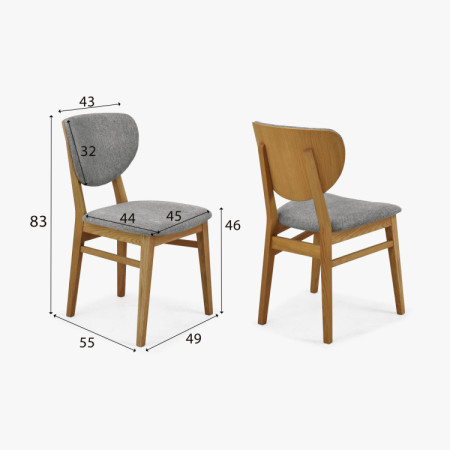 Eichen Esszimmerstuhl mit Polstersitz - Stoff Grau Easy Clean
