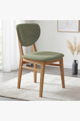 Eiche Esszimmerstuhl mit gepolstertem Sitz - Stoff Grün Easy Clean